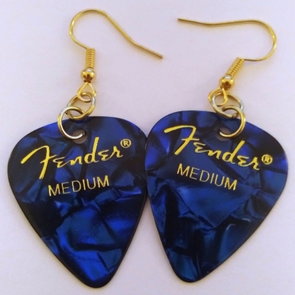 NEW Handmade Colorful Favorite Band Guitar Pick Gold Drop Hook Earrings - Picture 1 of 8